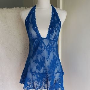 Victorias secret bright blue 💙 lingerie dress. See through. Halter dress.